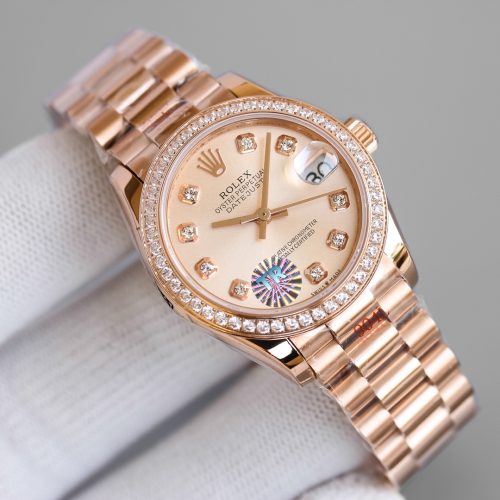 ROLEX DATEJUST 31 EVEROSE GOLD AND DIAMONDS WATCH