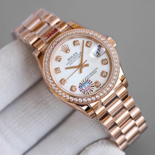 ROLEX DATEJUST 31 EVEROSE GOLD AND DIAMONDS WATCH