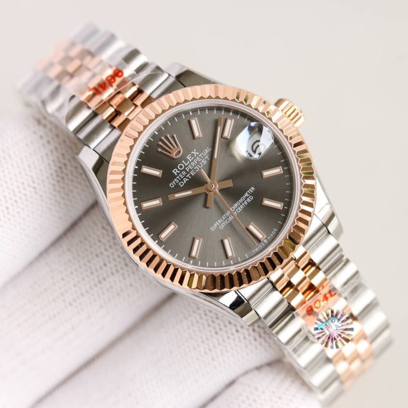 ROLEX DATEJUST 31 STAINLESS STEEL AND ROSE GOLD SLATE DIAL WATCH