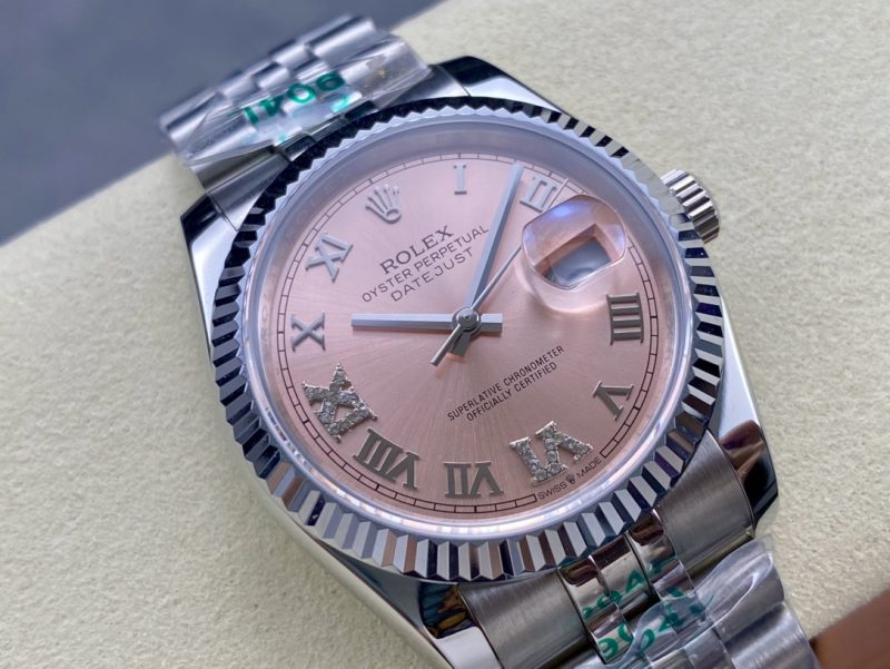 ROLEX DATEJUST 36 STEEL AND WHITE GOLD PINK DIAMOND PAVE ROMAN DIAL WATCH
