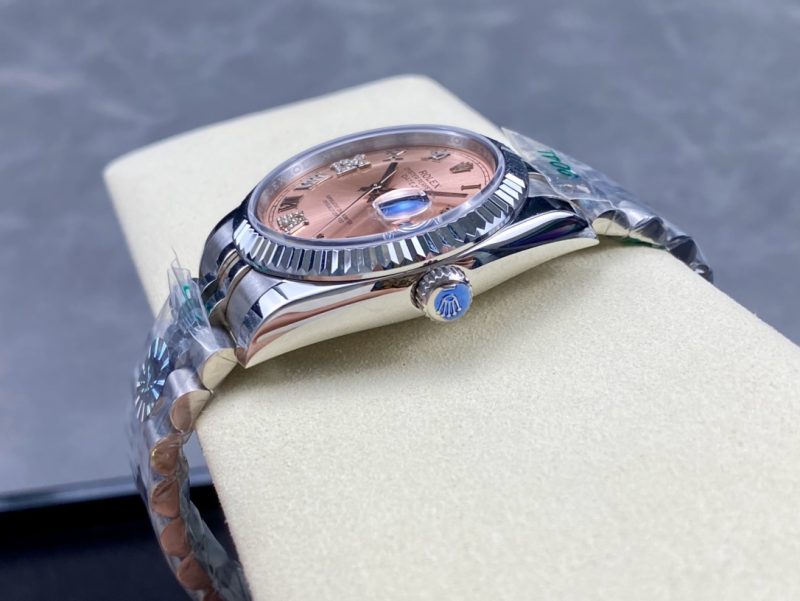 ROLEX DATEJUST 36 STEEL AND WHITE GOLD PINK DIAMOND PAVE ROMAN DIAL WATCH
