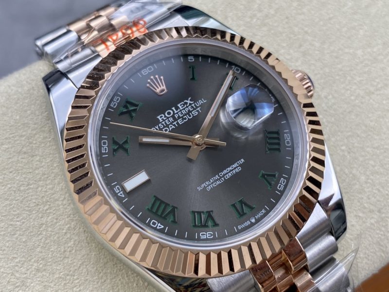 ROLEX DATEJUST 41MM SLATE GREY WIMBLEDON ROMAN DIAL WATCH