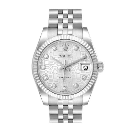ROLEX DATEJUST MIDSIZE STEEL WHITE GOLD DIAMOND WATCH