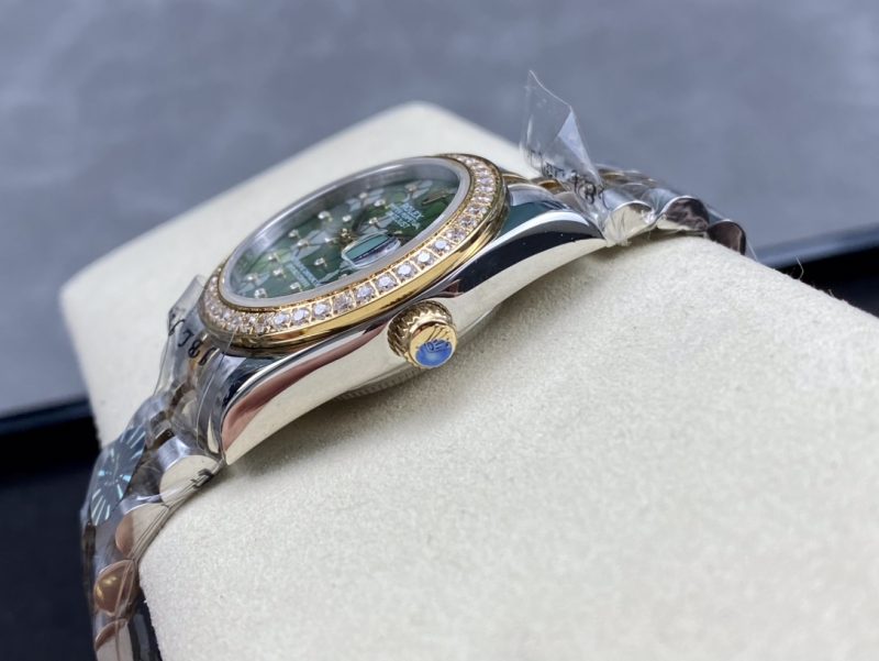 ROLEX DATEJUST STEEL AND YELLOW GOLD DIAMOND OLIVE GREEN DIAL WATCH