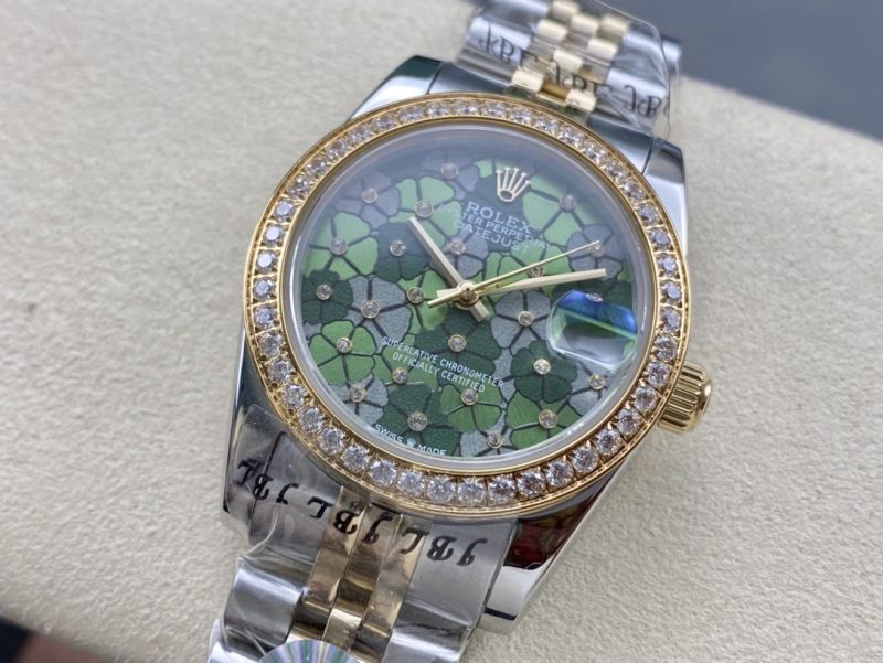 ROLEX DATEJUST STEEL AND YELLOW GOLD DIAMOND OLIVE GREEN DIAL WATCH