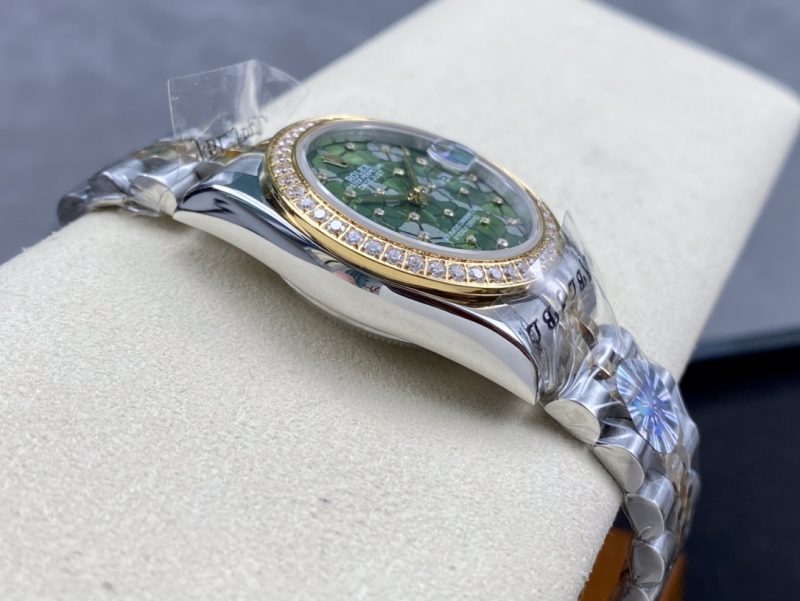 ROLEX DATEJUST STEEL AND YELLOW GOLD DIAMOND OLIVE GREEN DIAL WATCH