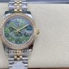 ROLEX DATEJUST STEEL AND YELLOW GOLD DIAMOND OLIVE GREEN DIAL WATCH