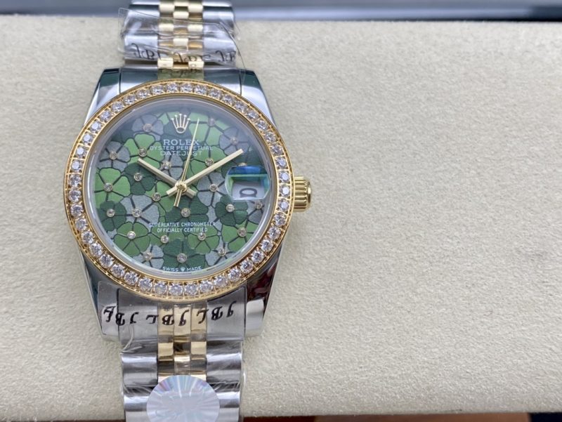 ROLEX DATEJUST STEEL AND YELLOW GOLD DIAMOND OLIVE GREEN DIAL WATCH