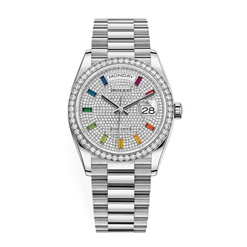 ROLEX DAY-DATE 36MM WHITE GOLD RAINBOW WATCH