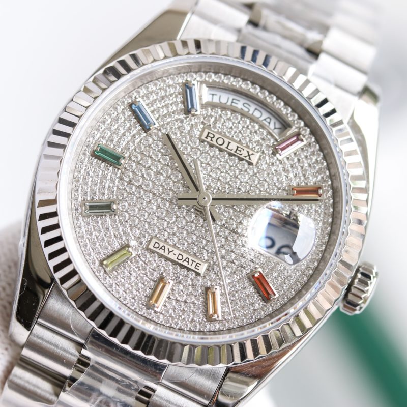 ROLEX DAY-DATE 36MM WHITE GOLD RAINBOW WATCH