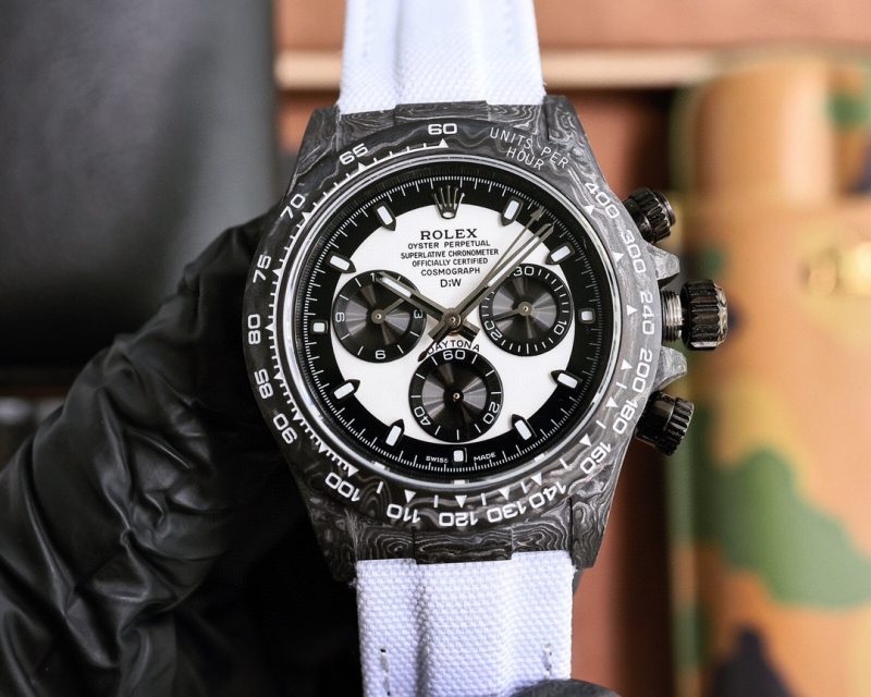 ROLEX DIW QUARTZ DAYTONA CARBON CREAM WATCH