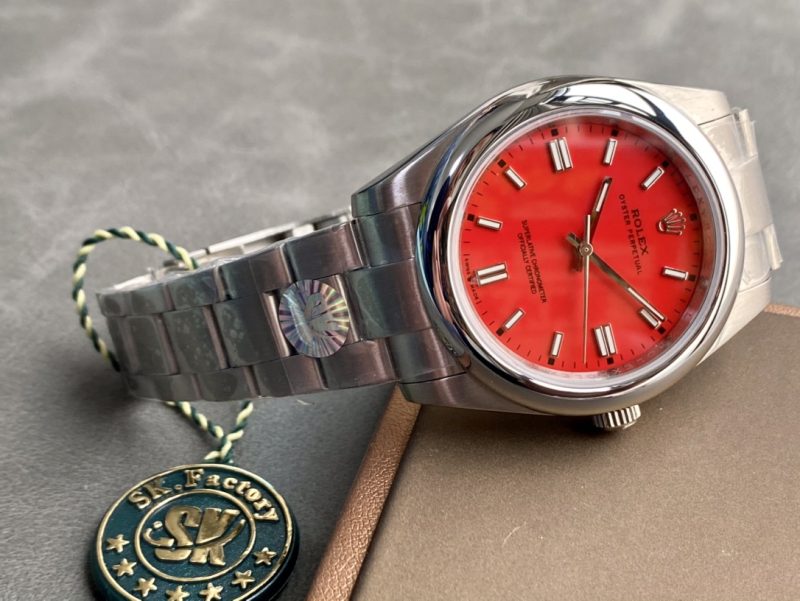 ROLEX OYSTER PERPETUAL 41MM RED DIAL SWISS WATCH