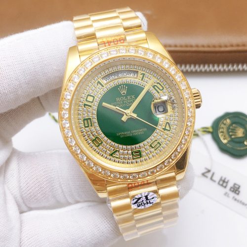 ROLEX PRESIDENT DAY YELLOW GOLD GREEN ENAMEL DIAMOND WATCH