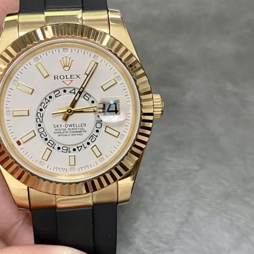 ROLEX SKY-DWELLER YELLOW GOLD WHITE DIAL WATCH