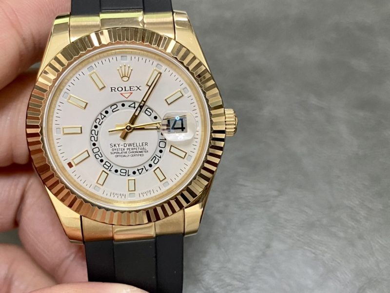 ROLEX SKY-DWELLER YELLOW GOLD WHITE DIAL WATCH