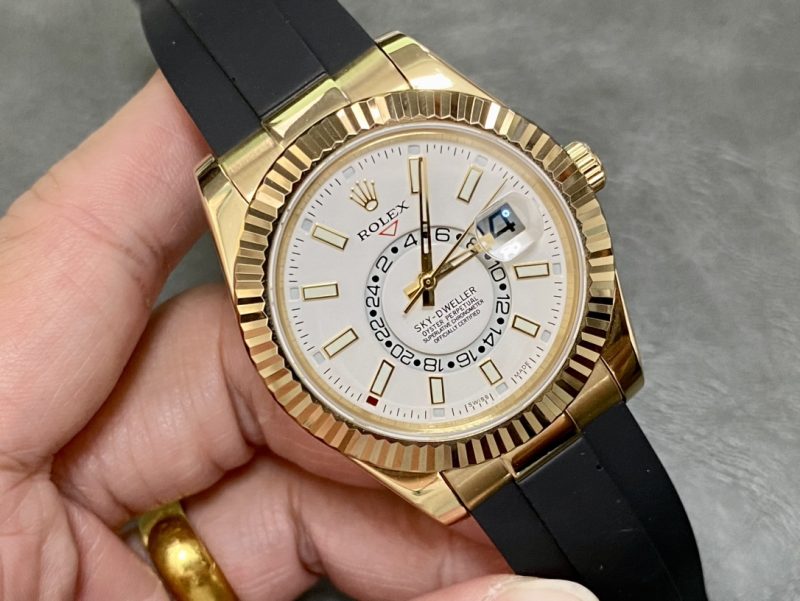 ROLEX SKY-DWELLER YELLOW GOLD WHITE DIAL WATCH