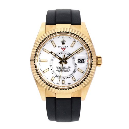 ROLEX SKY-DWELLER YELLOW GOLD WHITE DIAL WATCH