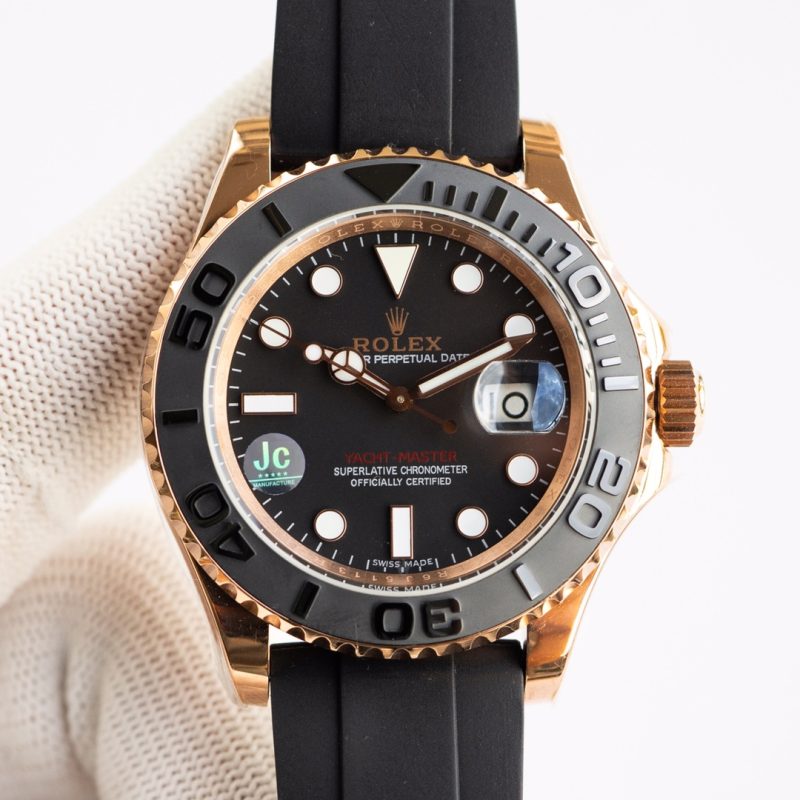 ROLEX YACHT-MASTER ROSE GOLD BLACK DIAL WATCH