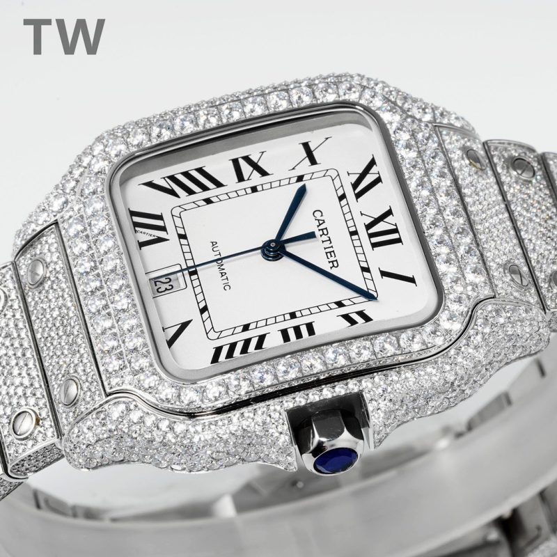 Cartier Santos De Cartier Diamonds Watch With White Dial