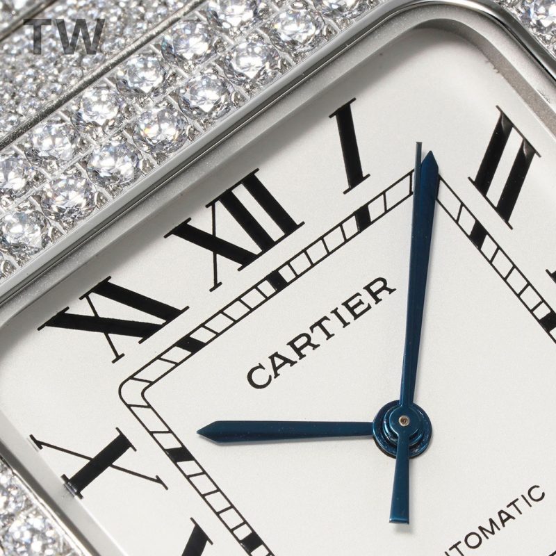 Cartier Santos De Cartier Diamonds Watch With White Dial