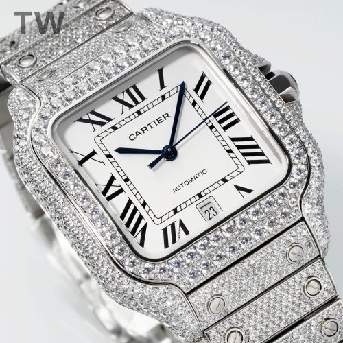 Cartier Santos De Cartier Diamonds Watch With White Dial