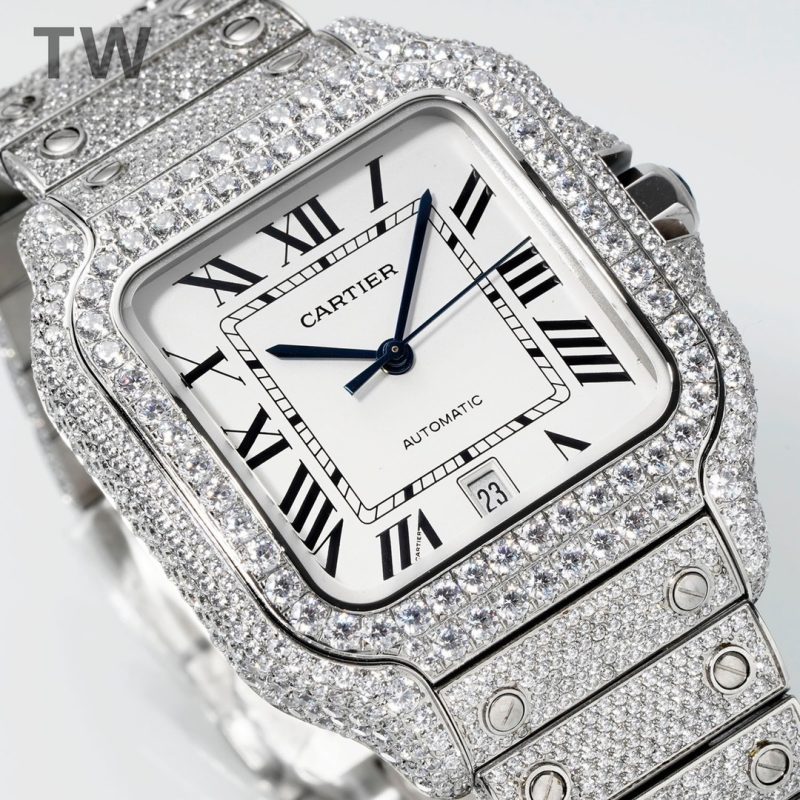 Cartier Santos De Cartier Diamonds Watch With White Dial