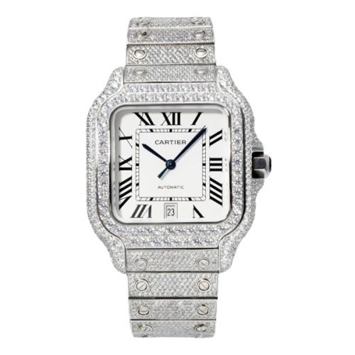 Cartier Santos De Cartier Diamonds Watch With White Dial