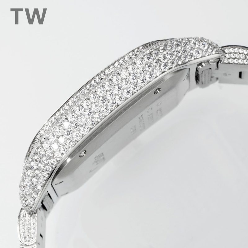 Cartier Santos De Cartier Full Diamonds Watch With White Dial