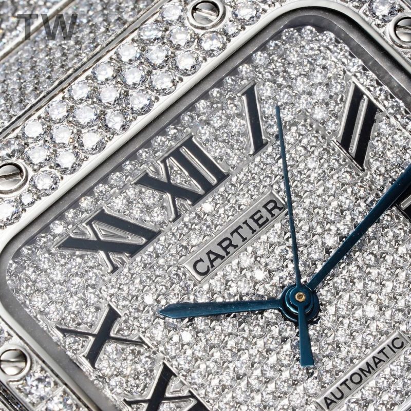 Cartier Santos De Cartier Full Diamonds Watch With White Dial
