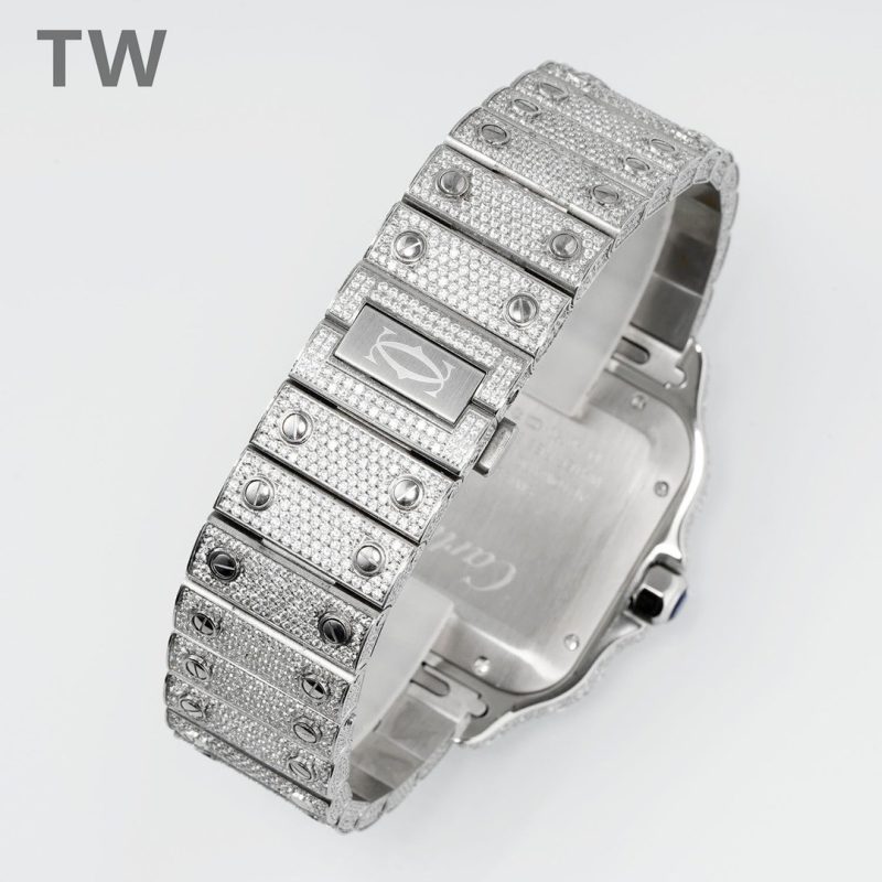 Cartier Santos De Cartier Full Diamonds Watch With White Dial