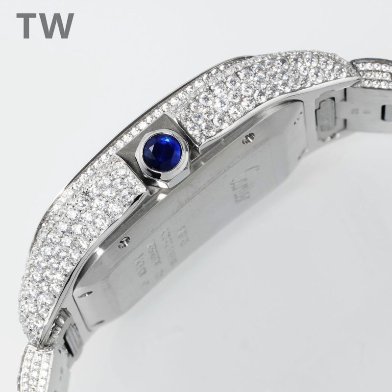 Cartier Santos De Cartier Full Diamonds Watch With White Dial