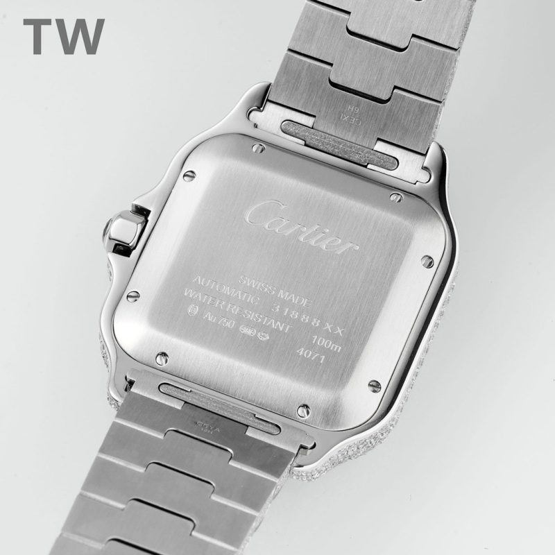 Cartier Santos De Cartier Full Diamonds Watch With White Dial