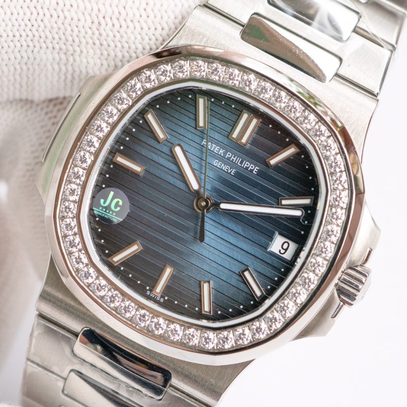 Patek Philippe Nautilus Blue Dial Diamond Stainless Steel Watch
