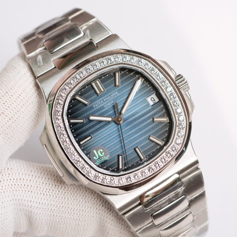 Patek Philippe Nautilus Blue Dial Diamond Stainless Steel Watch