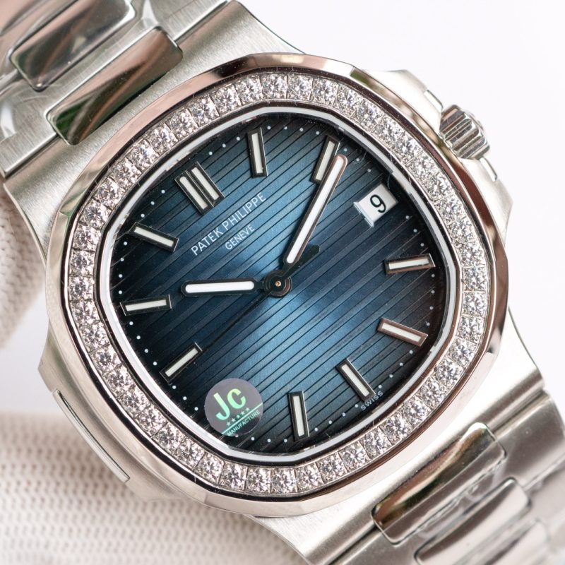 Patek Philippe Nautilus Blue Dial Diamond Stainless Steel Watch