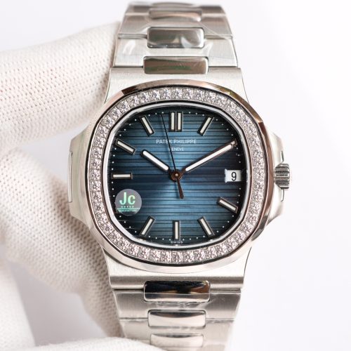 Patek Philippe Nautilus Blue Dial Diamond Stainless Steel Watch