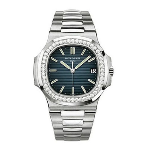 Patek Philippe Nautilus Blue Dial Diamond Stainless Steel Watch