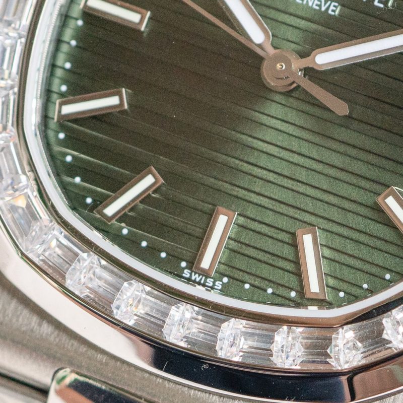 Patek Philippe Nautilus Olive Green Dial Diamond Stainless Steel Watch