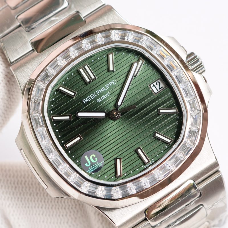 Patek Philippe Nautilus Olive Green Dial Diamond Stainless Steel Watch