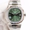 Patek Philippe Nautilus Olive Green Dial Diamond Stainless Steel Watch