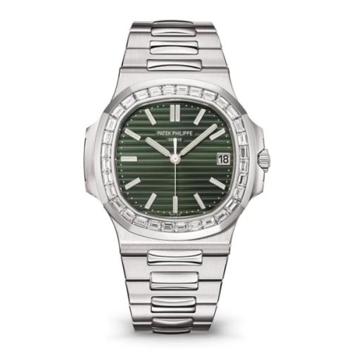 Patek Philippe Nautilus Olive Green Dial Diamond Stainless Steel Watch