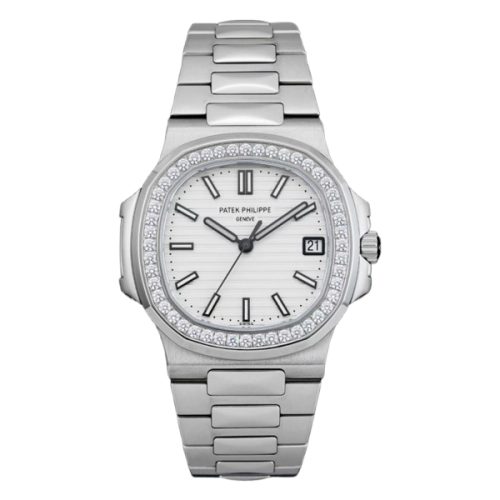 Patek Philippe Nautilus White Dial Diamond Stainless Steel Watch