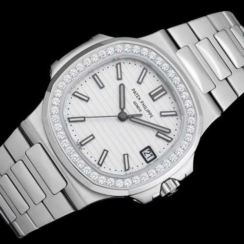 Patek Philippe Nautilus White Dial Diamond Stainless Steel Watch