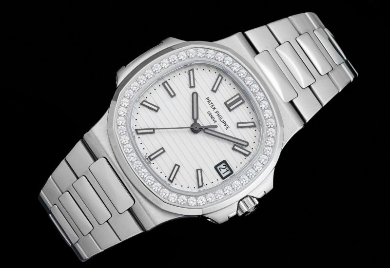 Patek Philippe Nautilus White Dial Diamond Stainless Steel Watch