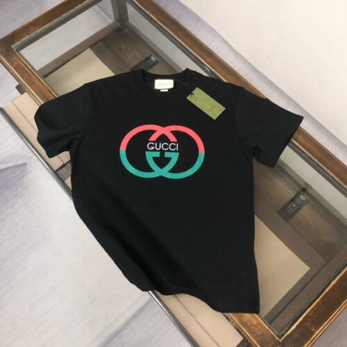 GUCCI BLACK LOGO T-SHIRT IN COTTON - GS023