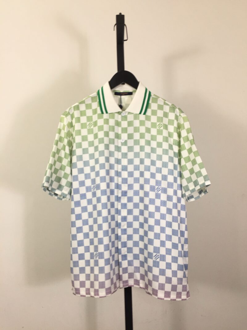LV DAMIER GRADIENT PRINTED SILK POLO SHIRT - LS068