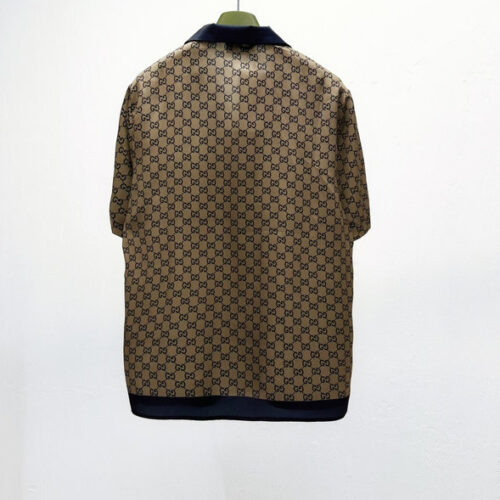 GUCCI PRINTED SILK SHIRT IN BEIGE AND BLUE - GS042