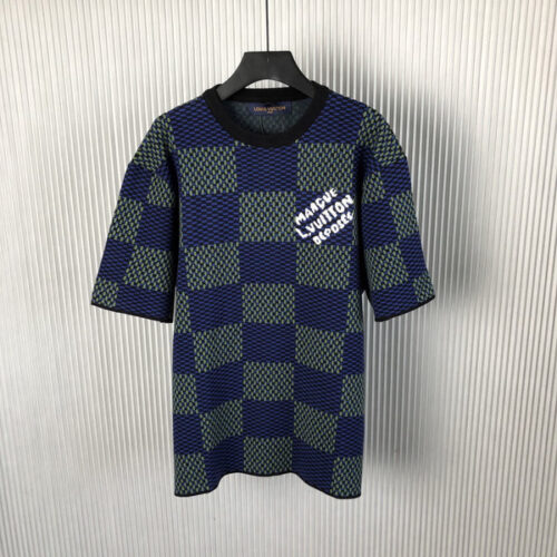 LV JACQUARD DAMIER SHORT-SLEEVED COTTON CREWNECK - LS077