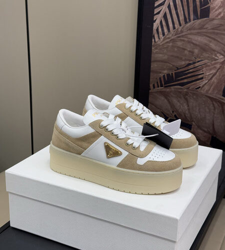 PRADA DOWNTOWN BOLD NAPPA LEATHER AND SUEDE SNEAKERS - PRS082